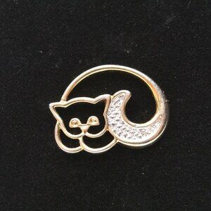 Vintage AVON Gold and Silver Tone Cat Brooch